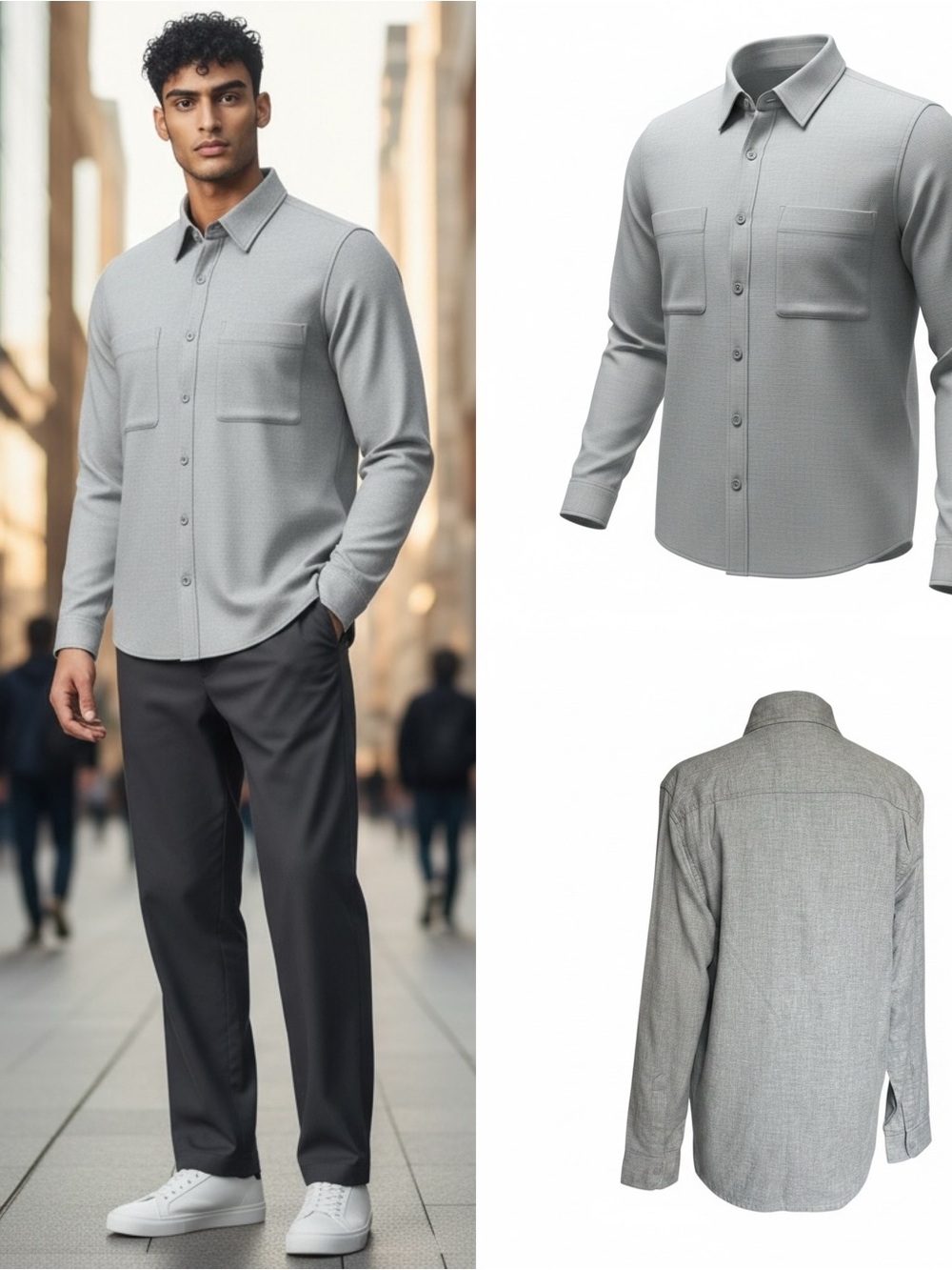 Stylus Men’s Small Gray Cotton Snap-Front Overshirt Dual Pockets Long Sleeve NWT
